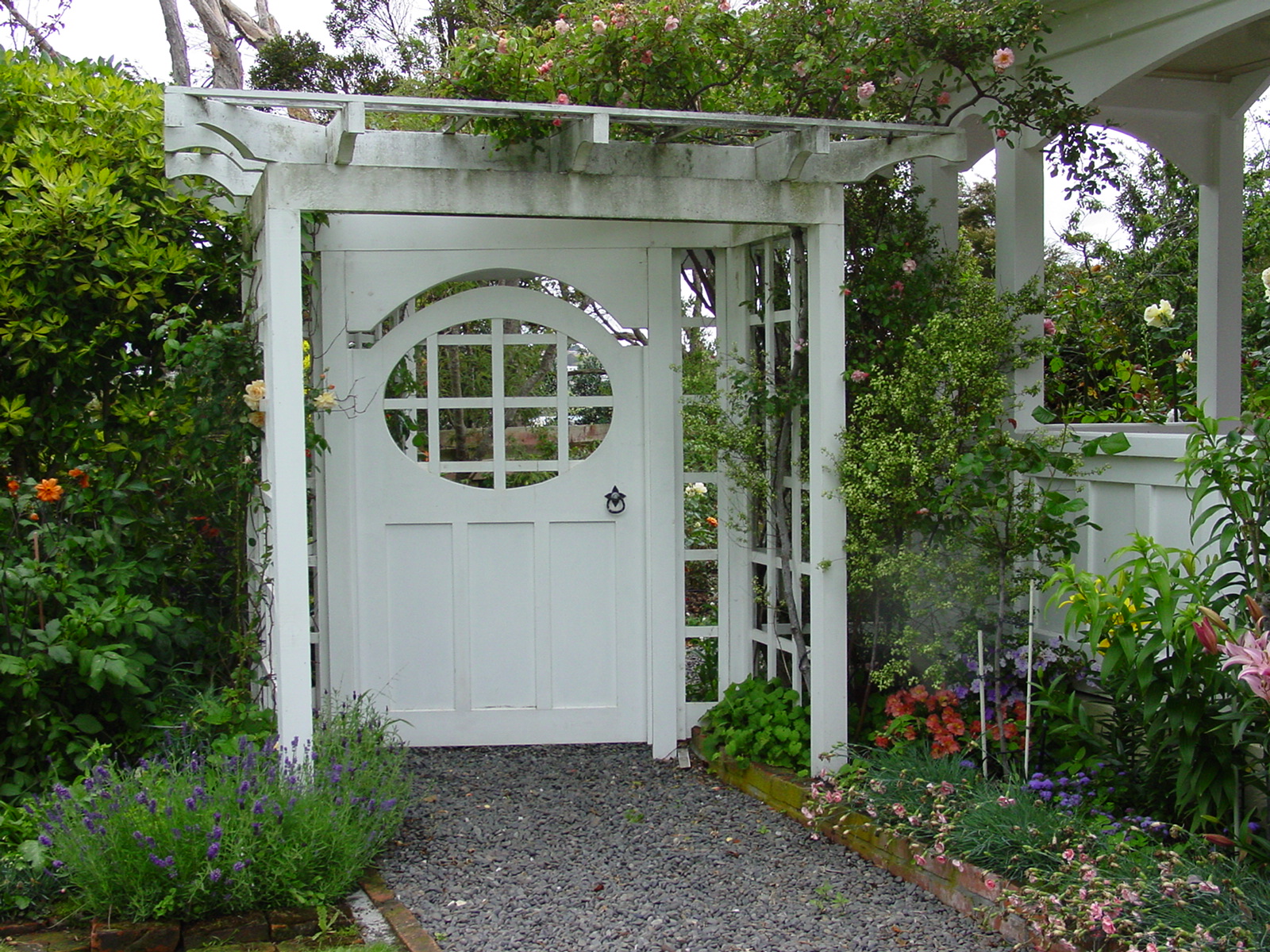 gardening design idea: gate with planted  pergola